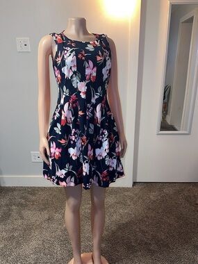 Floral Navy Fit-and-Flare Dress - Women's Navy Pink Floral